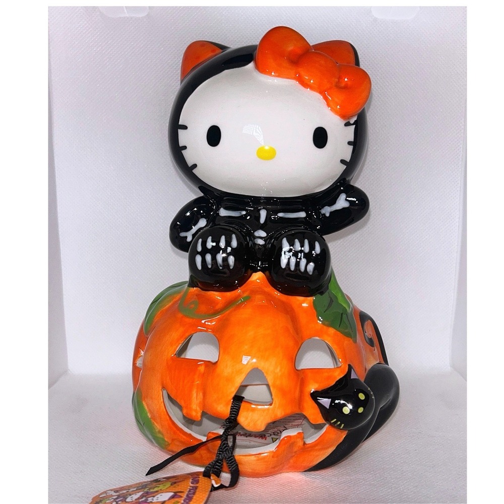 Hello Kitty Skeleton Pumpkin Tea Light Holder Blue Sky Halloween NWT
